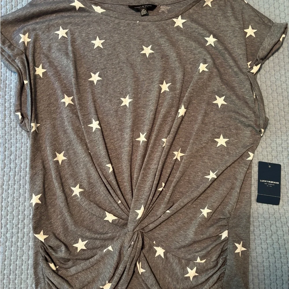 Lucky Brand Brown Tie Front Short Sleeve T-Shirt - Picture 1 of 3